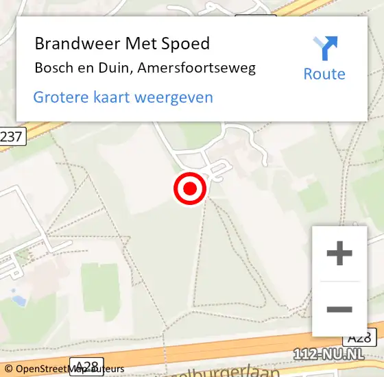 Locatie op kaart van de 112 melding: Brandweer Met Spoed Naar Bosch en Duin, Amersfoortseweg op 28 oktober 2023 16:46