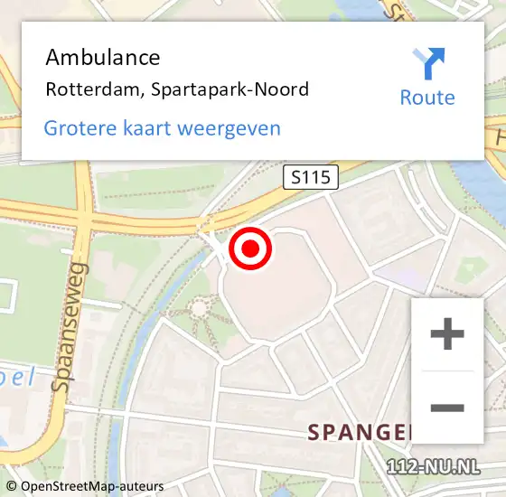 Locatie op kaart van de 112 melding: Ambulance Rotterdam, Spartapark-Noord op 28 oktober 2023 18:09