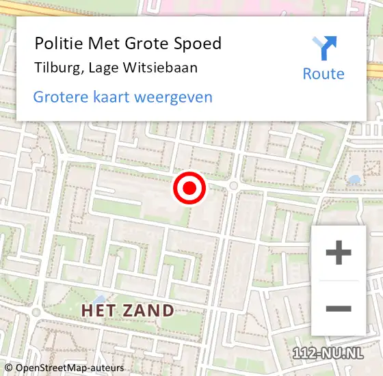 Locatie op kaart van de 112 melding: Politie Met Grote Spoed Naar Tilburg, Lage Witsiebaan op 28 oktober 2023 18:28