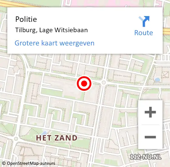 Locatie op kaart van de 112 melding: Politie Tilburg, Lage Witsiebaan op 28 oktober 2023 18:28