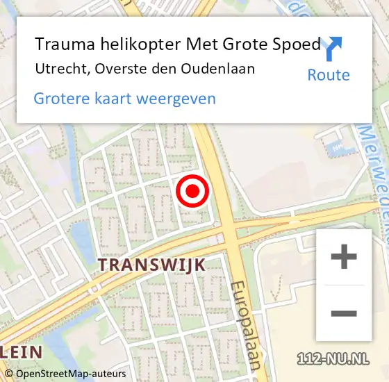 Locatie op kaart van de 112 melding: Trauma helikopter Met Grote Spoed Naar Utrecht, Overste den Oudenlaan op 28 oktober 2023 19:41