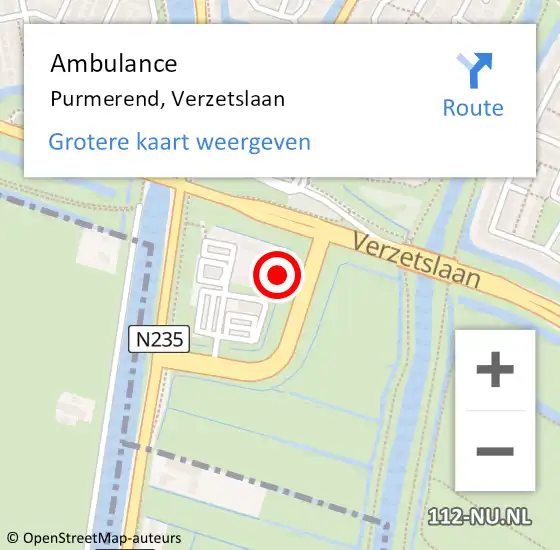 Locatie op kaart van de 112 melding: Ambulance Purmerend, Verzetslaan op 28 oktober 2023 20:01