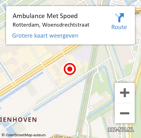 Locatie op kaart van de 112 melding: Ambulance Met Spoed Naar Rotterdam, Woensdrechtstraat op 28 oktober 2023 20:01
