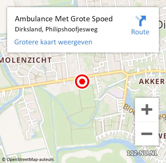 Locatie op kaart van de 112 melding: Ambulance Met Grote Spoed Naar Dirksland, Philipshoofjesweg op 28 oktober 2023 20:15