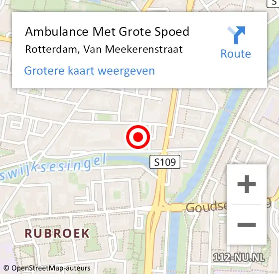 Locatie op kaart van de 112 melding: Ambulance Met Grote Spoed Naar Rotterdam, Van Meekerenstraat op 28 oktober 2023 20:51