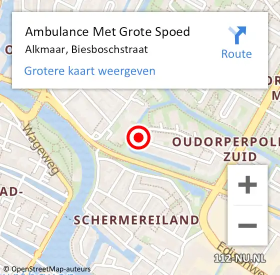 Locatie op kaart van de 112 melding: Ambulance Met Grote Spoed Naar Alkmaar, Biesboschstraat op 28 oktober 2023 21:05