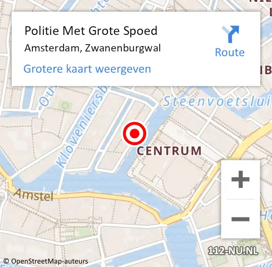 Locatie op kaart van de 112 melding: Politie Met Grote Spoed Naar Amsterdam, Zwanenburgwal op 28 oktober 2023 21:32