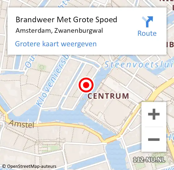 Locatie op kaart van de 112 melding: Brandweer Met Grote Spoed Naar Amsterdam, Zwanenburgwal op 28 oktober 2023 21:33
