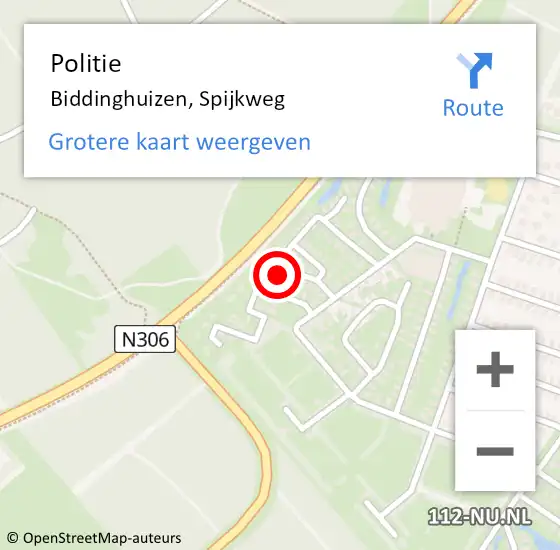 Locatie op kaart van de 112 melding: Politie Biddinghuizen, Spijkweg op 28 oktober 2023 21:59