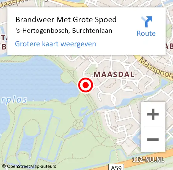 Locatie op kaart van de 112 melding: Brandweer Met Grote Spoed Naar 's-Hertogenbosch, Burchtenlaan op 28 oktober 2023 23:52