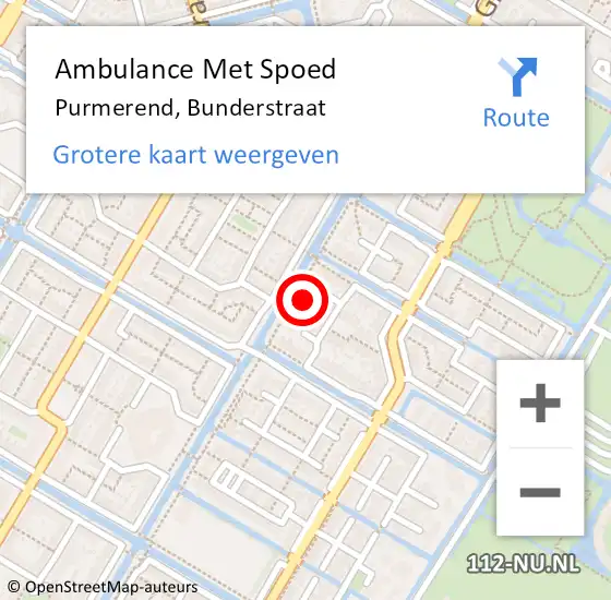 Locatie op kaart van de 112 melding: Ambulance Met Spoed Naar Purmerend, Bunderstraat op 29 oktober 2023 00:39