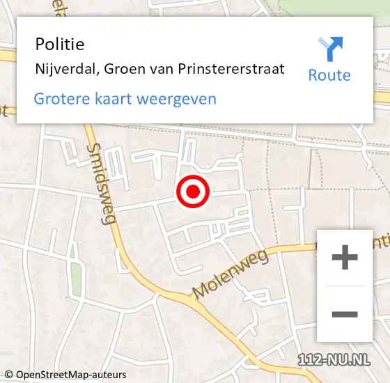 Locatie op kaart van de 112 melding: Politie Nijverdal, Groen van Prinstererstraat op 29 oktober 2023 02:32