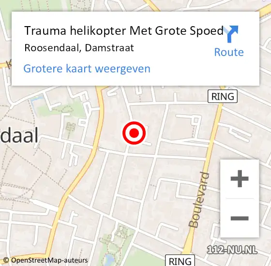 Locatie op kaart van de 112 melding: Trauma helikopter Met Grote Spoed Naar Roosendaal, Damstraat op 29 oktober 2023 03:20