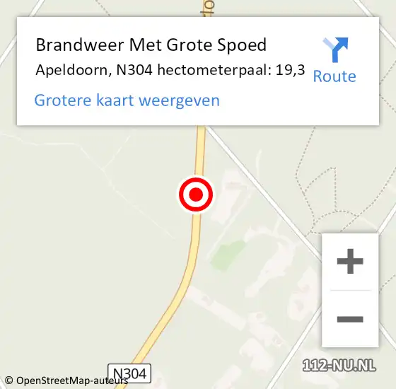 Locatie op kaart van de 112 melding: Brandweer Met Grote Spoed Naar Apeldoorn, N304 hectometerpaal: 19,3 op 29 oktober 2023 04:12
