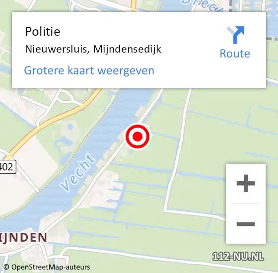 Locatie op kaart van de 112 melding: Politie Nieuwersluis, Mijndensedijk op 29 oktober 2023 07:46