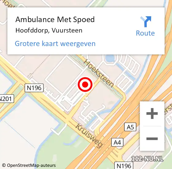 Locatie op kaart van de 112 melding: Ambulance Met Spoed Naar Hoofddorp, Vuursteen op 29 oktober 2023 08:22