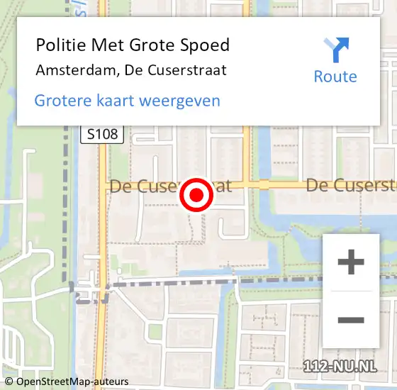 Locatie op kaart van de 112 melding: Politie Met Grote Spoed Naar Amsterdam, De Cuserstraat op 29 oktober 2023 09:00