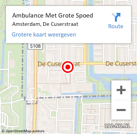 Locatie op kaart van de 112 melding: Ambulance Met Grote Spoed Naar Amsterdam, De Cuserstraat op 29 oktober 2023 09:01
