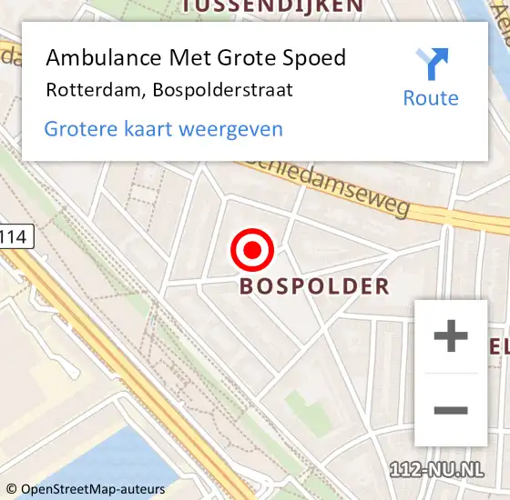 Locatie op kaart van de 112 melding: Ambulance Met Grote Spoed Naar Rotterdam, Bospolderstraat op 29 oktober 2023 11:40