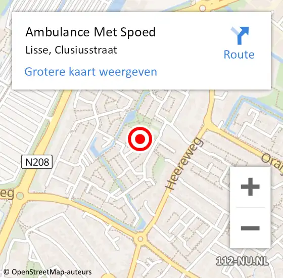 Locatie op kaart van de 112 melding: Ambulance Met Spoed Naar Lisse, Clusiusstraat op 29 oktober 2023 11:48