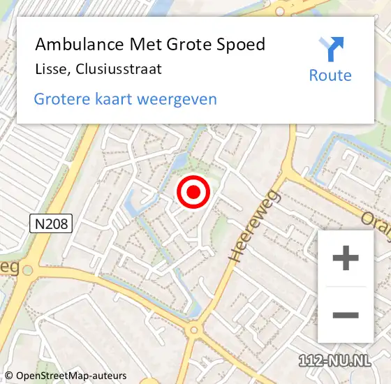 Locatie op kaart van de 112 melding: Ambulance Met Grote Spoed Naar Lisse, Clusiusstraat op 29 oktober 2023 11:51
