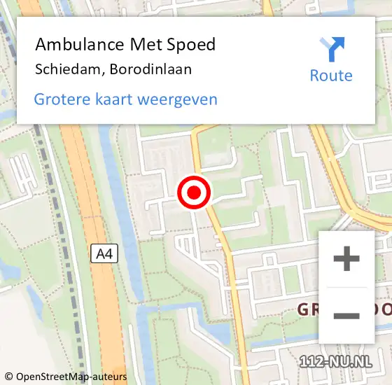 Locatie op kaart van de 112 melding: Ambulance Met Spoed Naar Schiedam, Borodinlaan op 29 oktober 2023 11:54