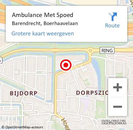 Locatie op kaart van de 112 melding: Ambulance Met Spoed Naar Barendrecht, Boerhaavelaan op 29 oktober 2023 12:50