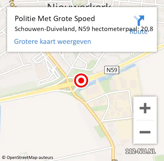 Locatie op kaart van de 112 melding: Politie Met Grote Spoed Naar Schouwen-Duiveland, N59 hectometerpaal: 20,8 op 29 oktober 2023 16:38