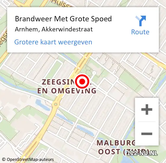 Locatie op kaart van de 112 melding: Brandweer Met Grote Spoed Naar Arnhem, Akkerwindestraat op 29 oktober 2023 16:57
