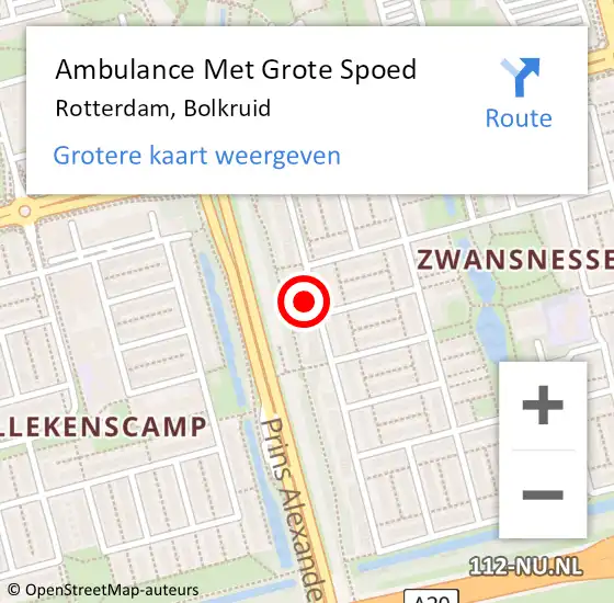 Locatie op kaart van de 112 melding: Ambulance Met Grote Spoed Naar Rotterdam, Bolkruid op 29 oktober 2023 21:23