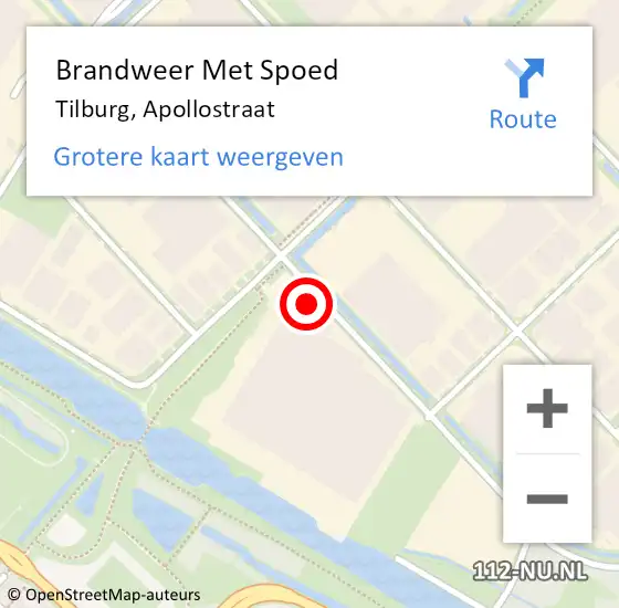 Locatie op kaart van de 112 melding: Brandweer Met Spoed Naar Tilburg, Apollostraat op 29 oktober 2023 22:24