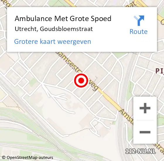 Locatie op kaart van de 112 melding: Ambulance Met Grote Spoed Naar Utrecht, Goudsbloemstraat op 13 september 2014 10:14