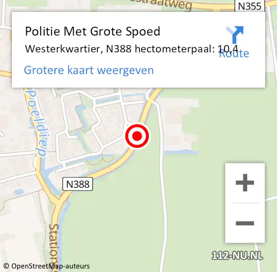 Locatie op kaart van de 112 melding: Politie Met Grote Spoed Naar Westerkwartier, N388 hectometerpaal: 10,4 op 29 oktober 2023 23:12