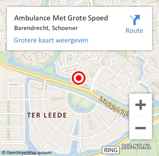 Locatie op kaart van de 112 melding: Ambulance Met Grote Spoed Naar Barendrecht, Schoener op 30 oktober 2023 06:44