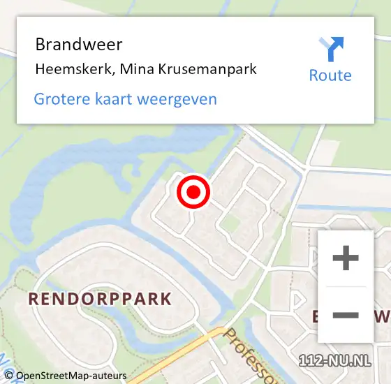 Locatie op kaart van de 112 melding: Brandweer Heemskerk, Mina Krusemanpark op 30 oktober 2023 06:49