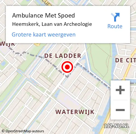 Locatie op kaart van de 112 melding: Ambulance Met Spoed Naar Heemskerk, Laan van Archeologie op 30 oktober 2023 09:09