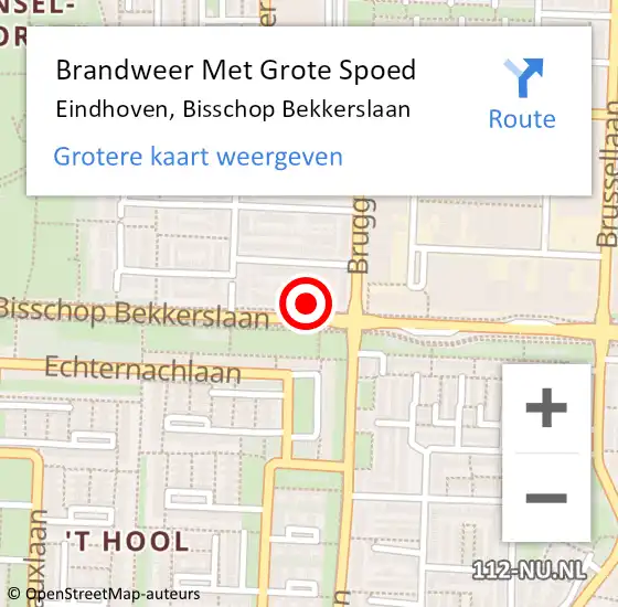Locatie op kaart van de 112 melding: Brandweer Met Grote Spoed Naar Eindhoven, Bisschop Bekkerslaan op 30 oktober 2023 09:27
