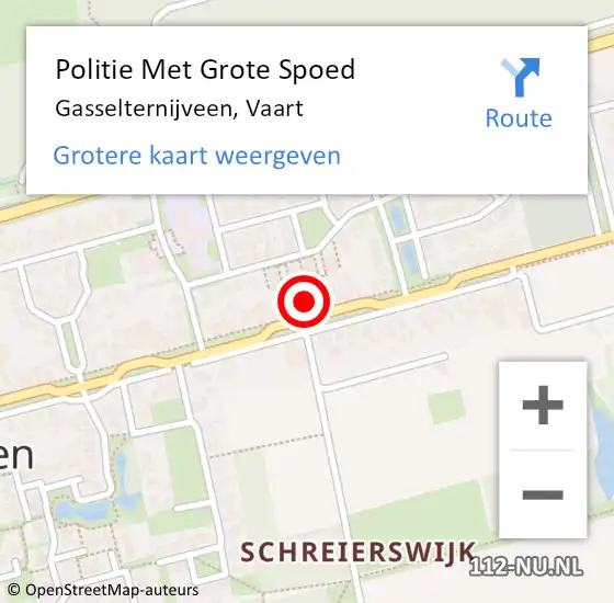 Locatie op kaart van de 112 melding: Politie Met Grote Spoed Naar Gasselternijveen, Vaart op 30 oktober 2023 09:29