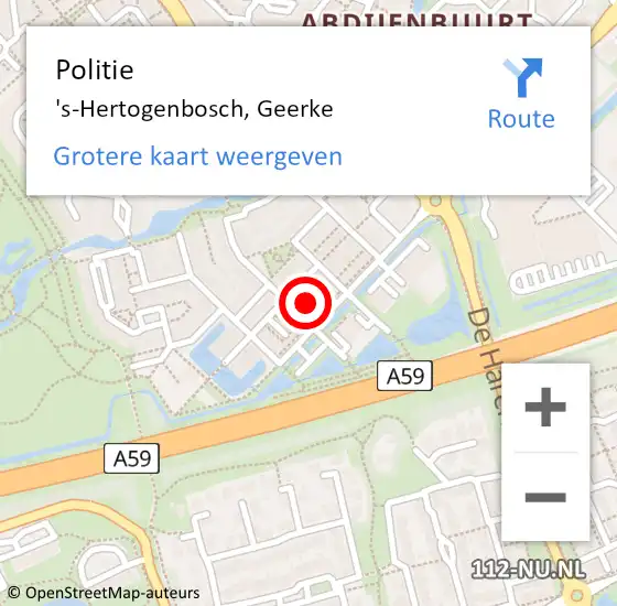 Locatie op kaart van de 112 melding: Politie 's-Hertogenbosch, Geerke op 30 oktober 2023 09:37