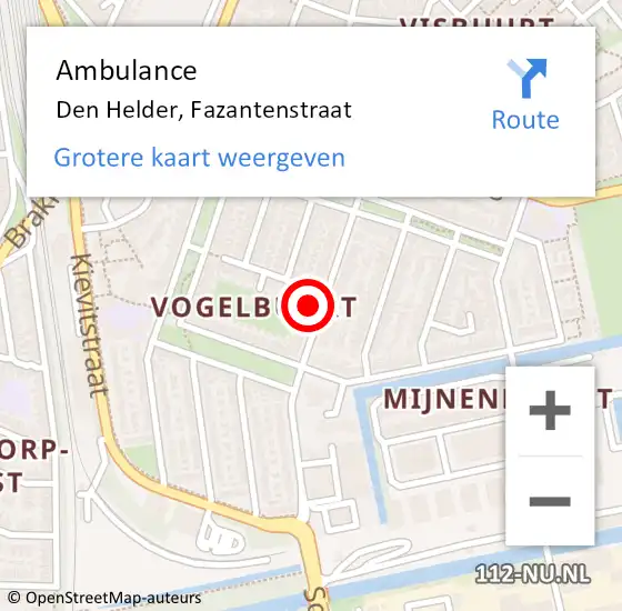Locatie op kaart van de 112 melding: Ambulance Den Helder, Fazantenstraat op 30 oktober 2023 09:57
