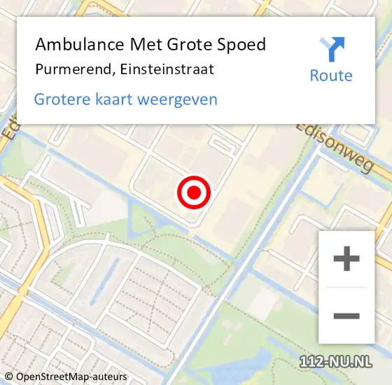 Locatie op kaart van de 112 melding: Ambulance Met Grote Spoed Naar Purmerend, Einsteinstraat op 30 oktober 2023 10:23