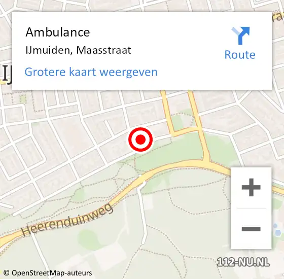 Locatie op kaart van de 112 melding: Ambulance IJmuiden, Maasstraat op 30 oktober 2023 11:09