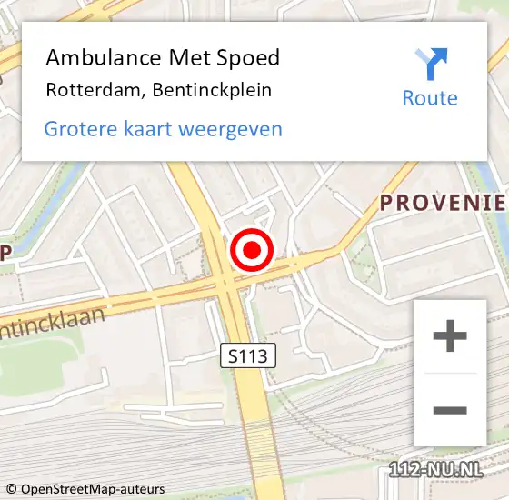 Locatie op kaart van de 112 melding: Ambulance Met Spoed Naar Rotterdam, Bentinckplein op 30 oktober 2023 11:12