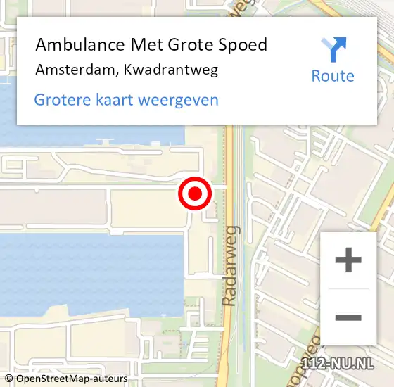 Locatie op kaart van de 112 melding: Ambulance Met Grote Spoed Naar Amsterdam, Kwadrantweg op 30 oktober 2023 14:43