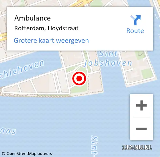 Locatie op kaart van de 112 melding: Ambulance Rotterdam, Lloydstraat op 30 oktober 2023 15:00