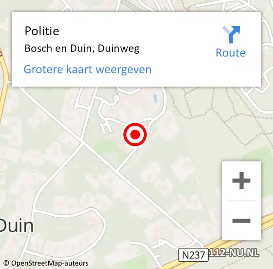 Locatie op kaart van de 112 melding: Politie Bosch en Duin, Duinweg op 30 oktober 2023 15:18