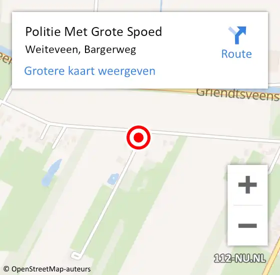 Locatie op kaart van de 112 melding: Politie Met Grote Spoed Naar Weiteveen, Bargerweg op 30 oktober 2023 15:20