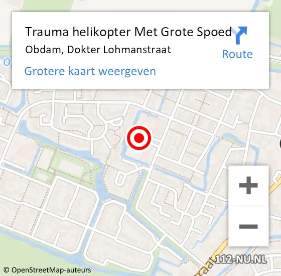 Locatie op kaart van de 112 melding: Trauma helikopter Met Grote Spoed Naar Obdam, Dokter Lohmanstraat op 30 oktober 2023 15:24