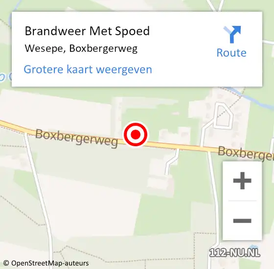 Locatie op kaart van de 112 melding: Brandweer Met Spoed Naar Wesepe, Boxbergerweg op 30 oktober 2023 15:45