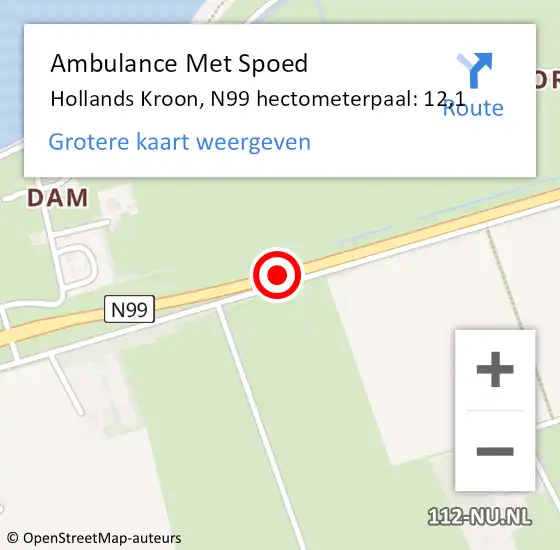 Locatie op kaart van de 112 melding: Ambulance Met Spoed Naar Hollands Kroon, N99 hectometerpaal: 12,1 op 30 oktober 2023 16:15